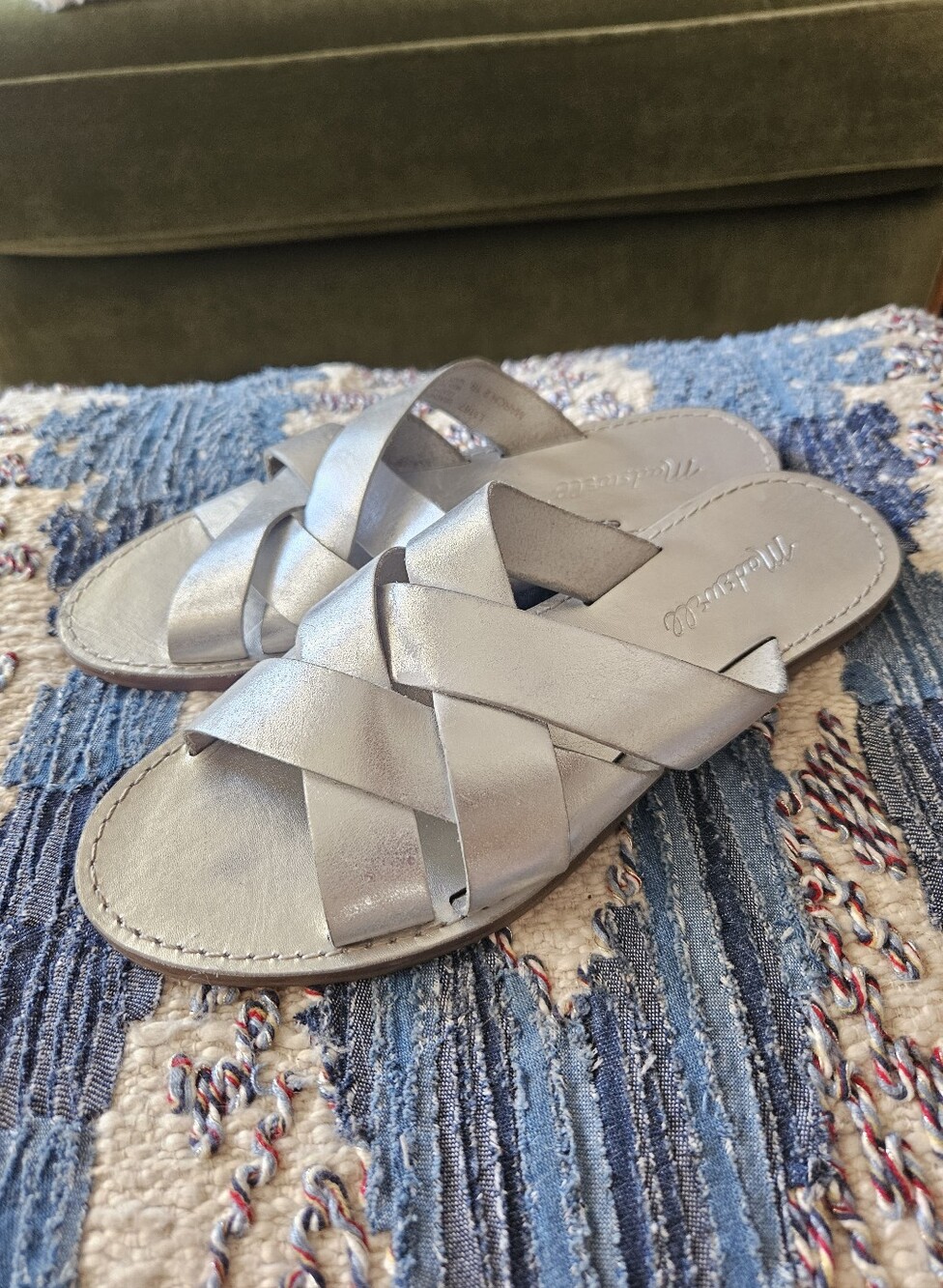 Madewell Silver Metallic Leather Strap Sandals